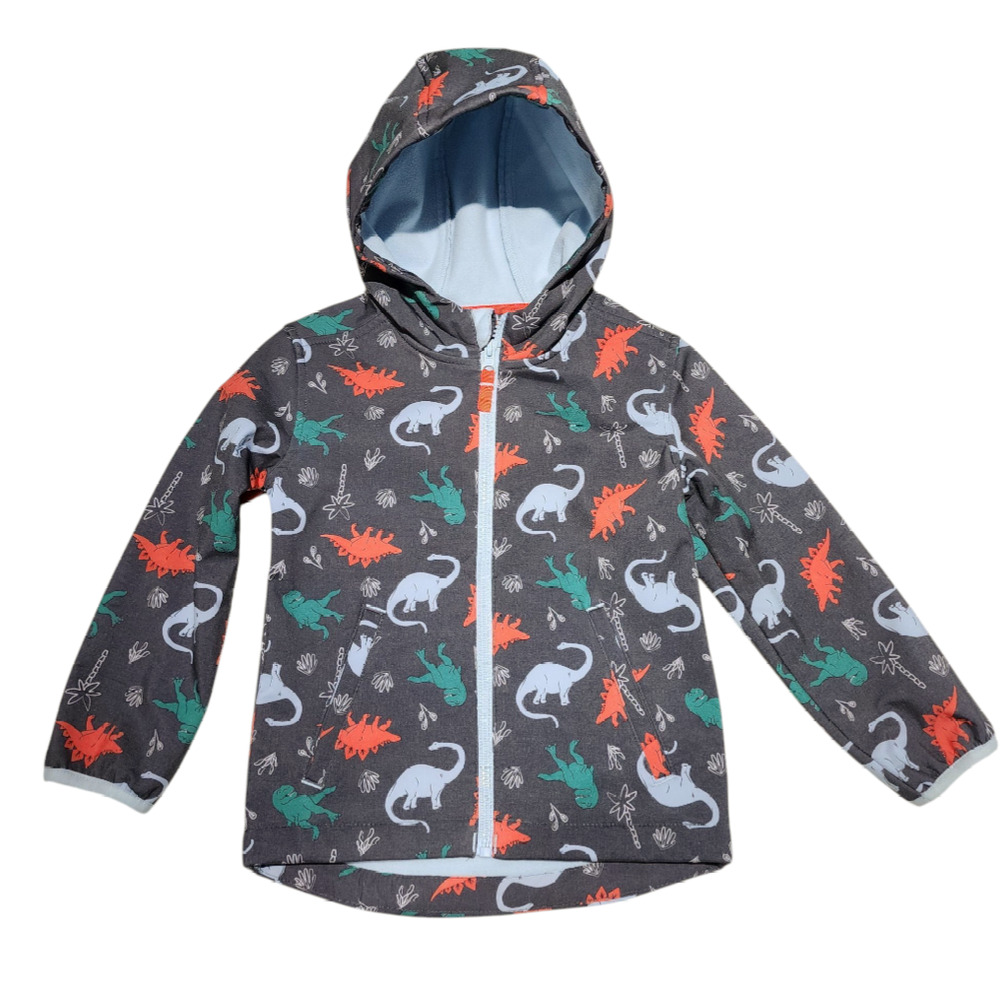 Cat & Jack Gray Hooded Raincoat with Orange, Green, and Light Blue Dinosaurs